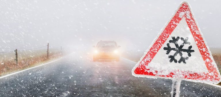 Warning,Sign,-,First,Snow,,Road,In,The,Fog,By