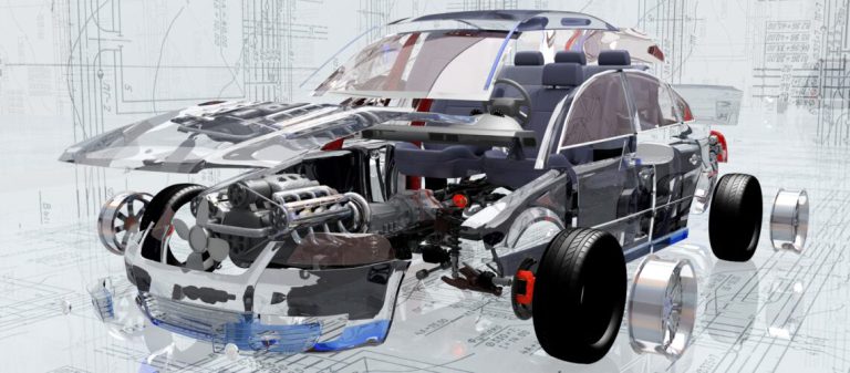 Disassembled,Car,On,The,Background,Of,The,Drawing.,3d,Render