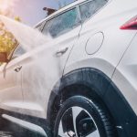Manual,Car,Wash,With,Pressurized,Water,In,Car,Wash,Outside.