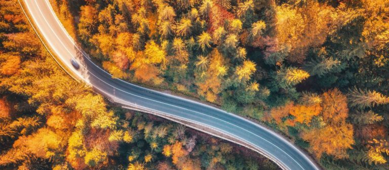Aerial,View,Of,Mountain,Road,In,Beautiful,Forest,At,Sunset